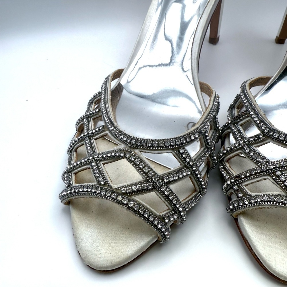 Badgley Mischka Silver Embellished Open-Toe Evening Heels - Picture 3 of 11